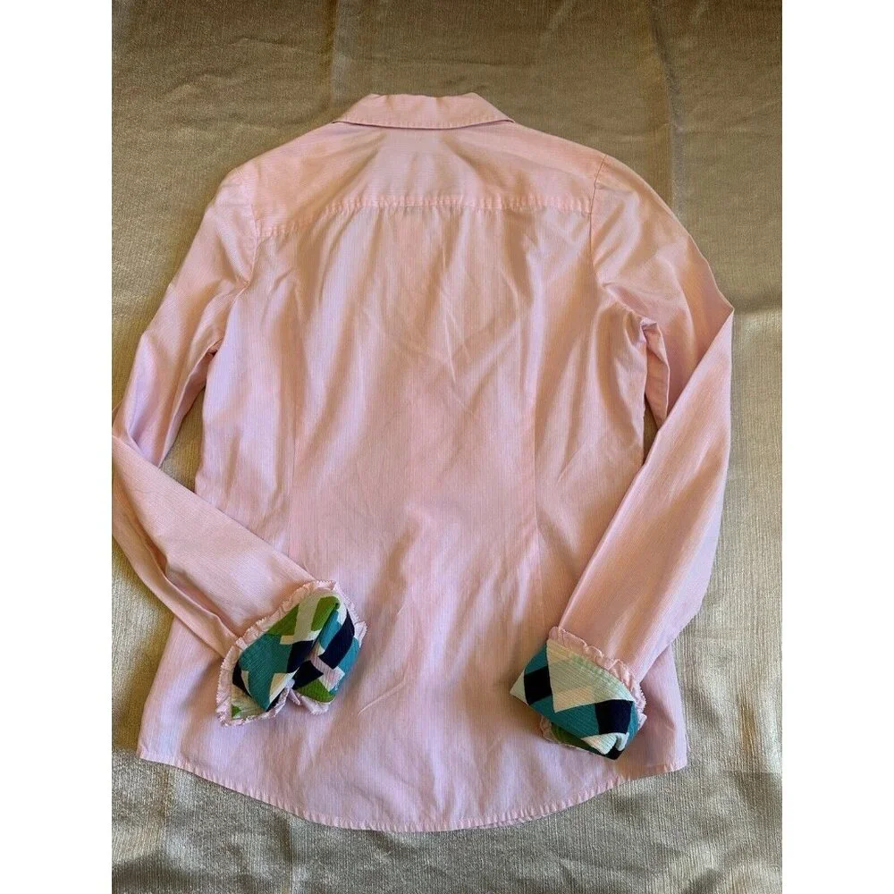 LILLY PULITZER Pink Long Sleeve Blouse Shirt Top Ruffled Button Down Sz 2 - Picture 2 of 7